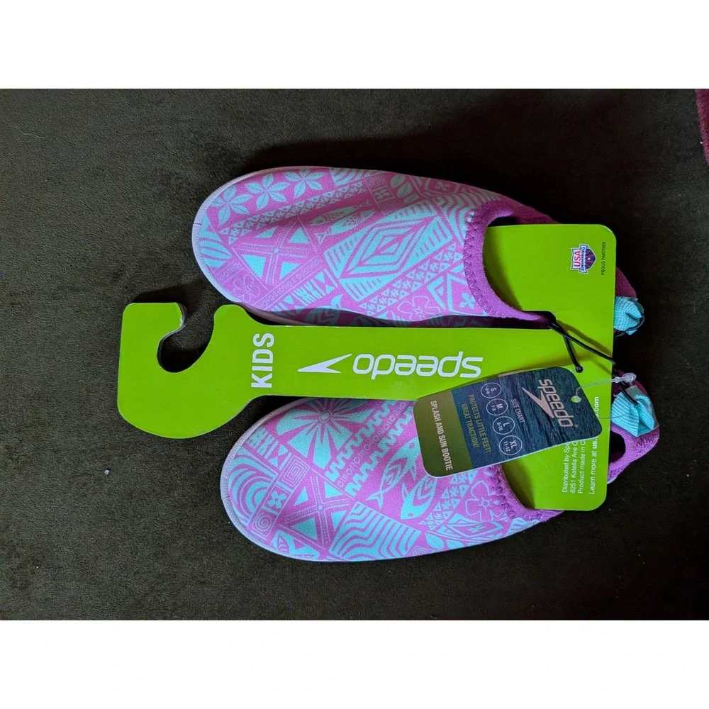 Speedo Kids Splash‎ and Sun Bootie Water Shoes Pink Teal Tribal Print  XL 11-12